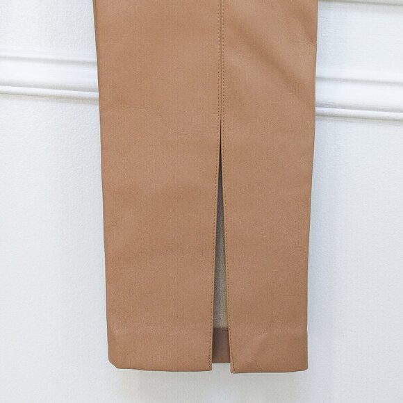 Zara Tan Faux Leather High Waisted Split Hem Leggings Pants Size M - Picture 10 of 13